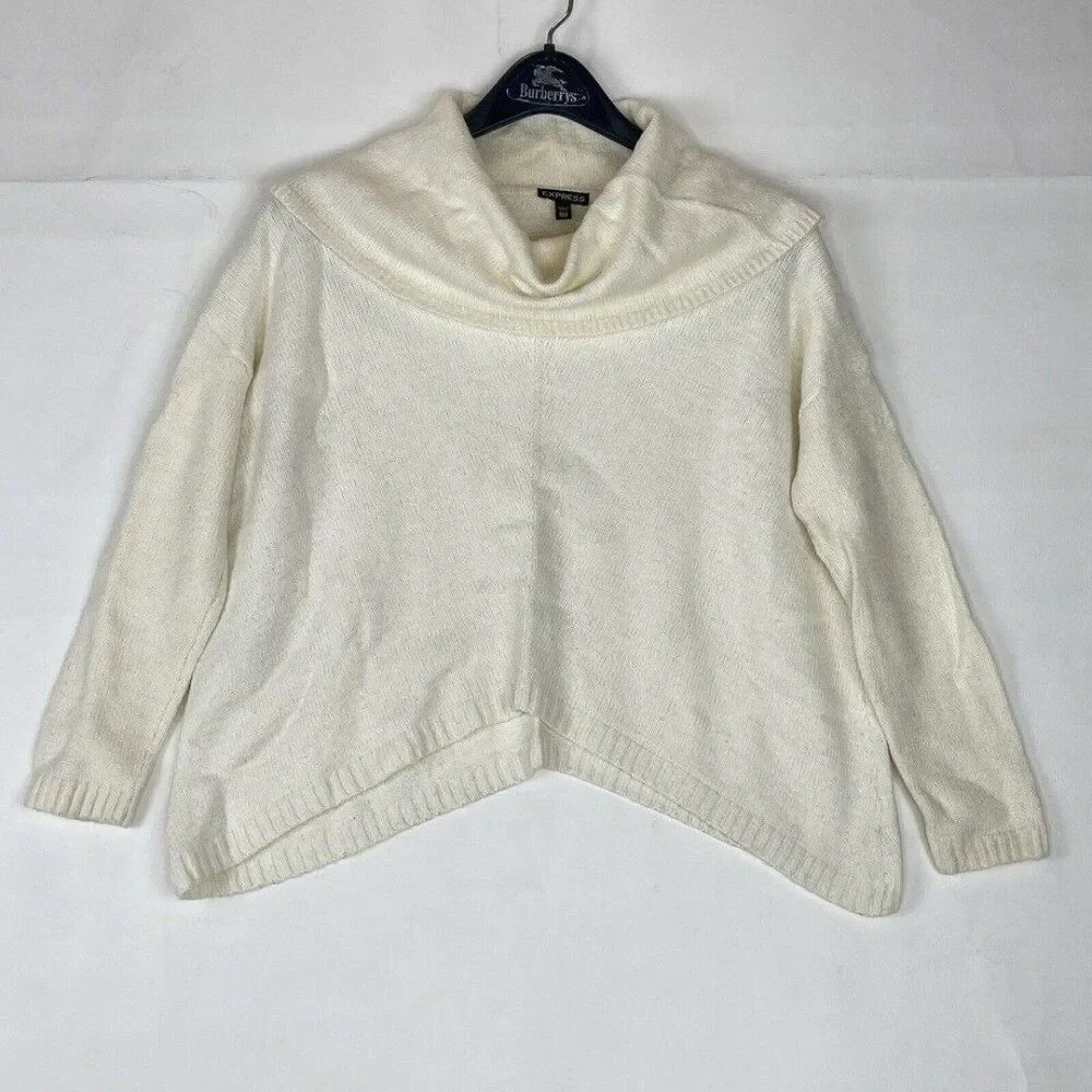 Express Women Cowl Neck Ivory Sweater XSmall azimetrical Long Sleeves